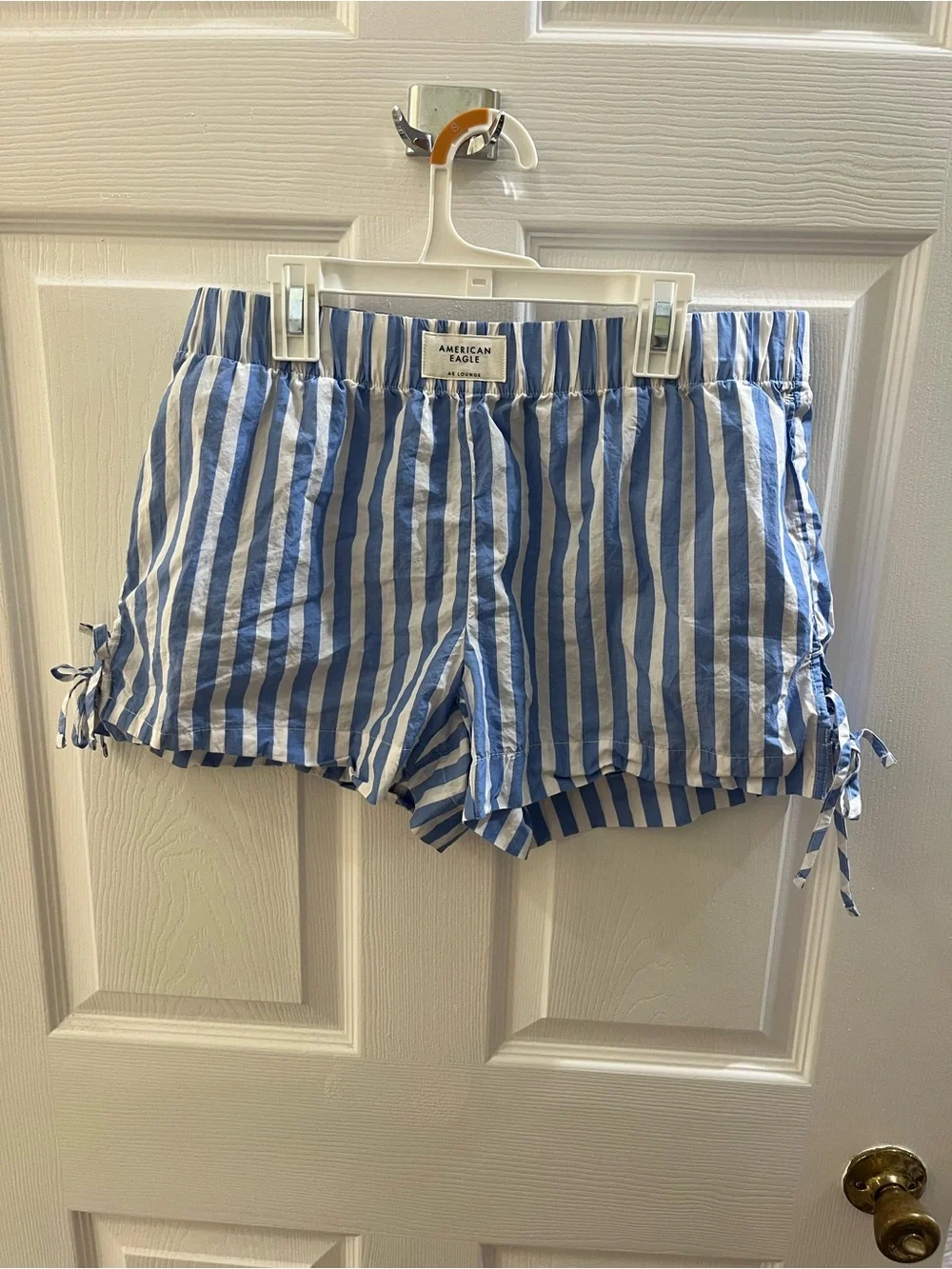 American Eagle Outfitters Blue & White Striped High-Waist Tie-Hem Shorts